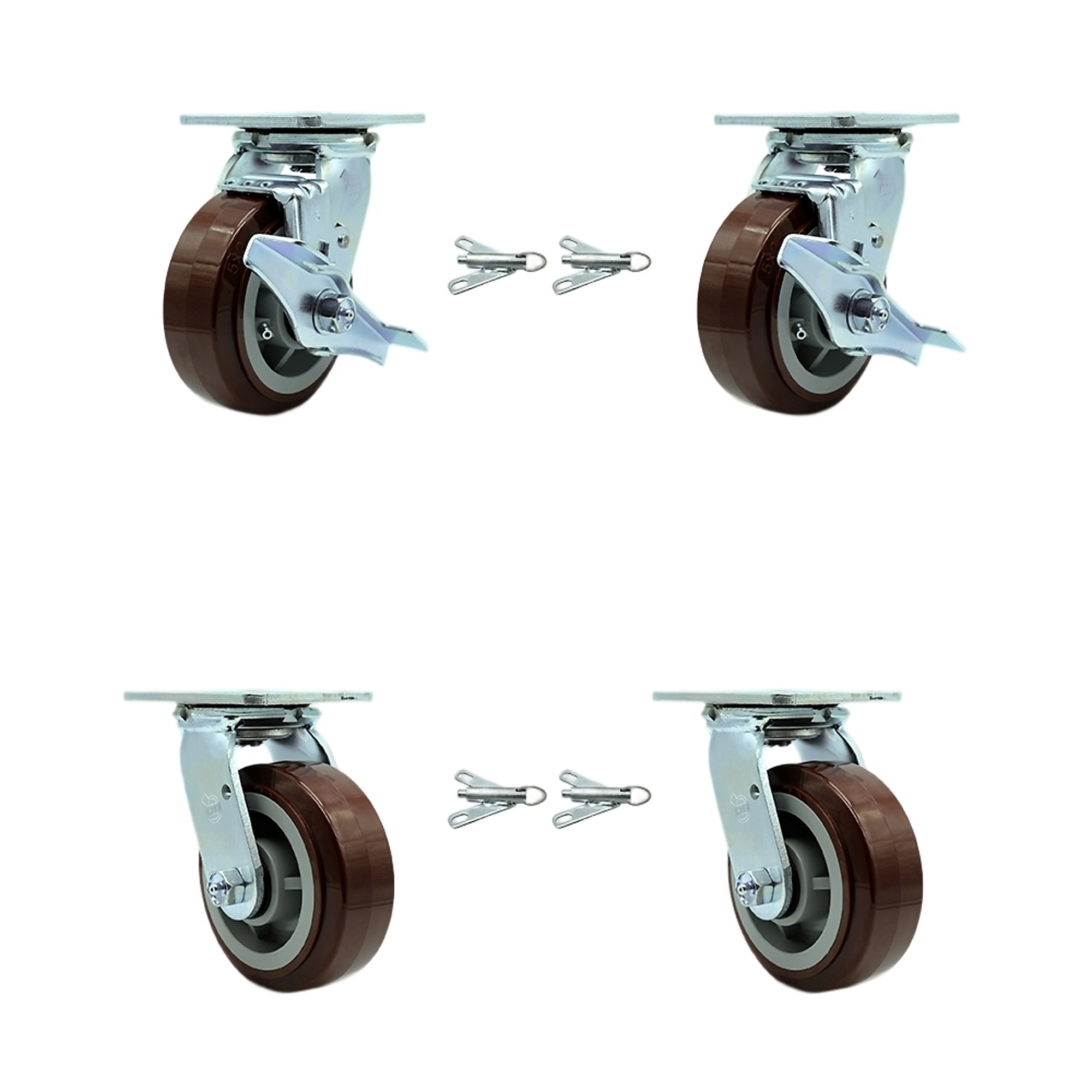 Service Caster, 5in. x 2in. Plate Casters, Wheel Diameter 5 in, Caster Type Swivel, Package (qty.) 4, Model# SCC-30CS520-PPUR-TLB-BSL-2-BSL-2
